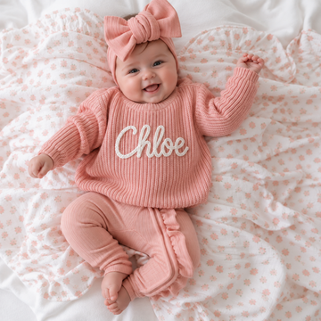 Personalised Baby Sweater with Hand-Embroidered Name - Rose