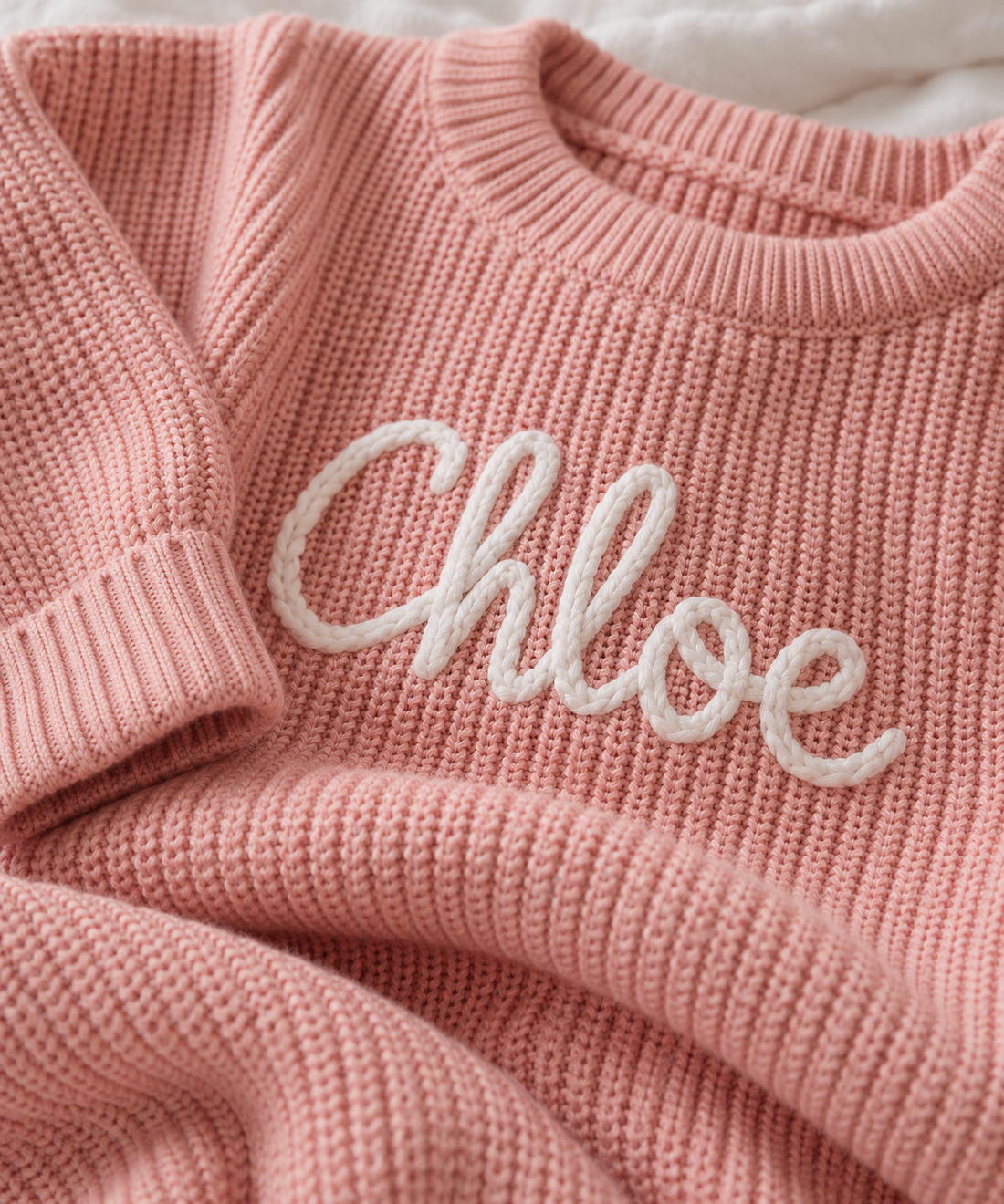 Personalised Baby Sweater with Hand-Embroidered Name - Rose