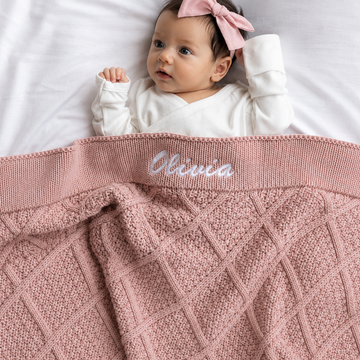 Personalised Blush Pink Diamond Knitted Blanket