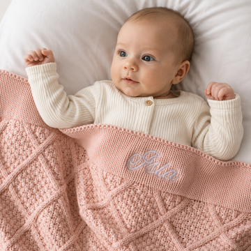 Personalised Light Pink Diamond Knitted Blanket