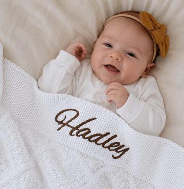 PRE-ORDER Personalised White Knitted Blanket