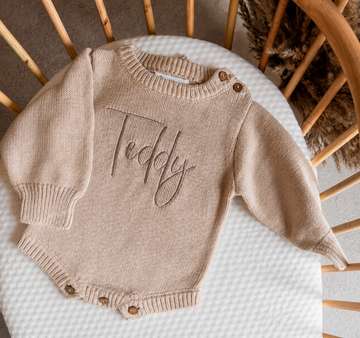 PRE-ORDER Personalised Knitted Cotton Romper - Oatmeal