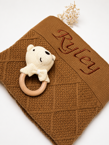 The Little Box | Any Personalised Diamond Blanket & Crochet Rattle