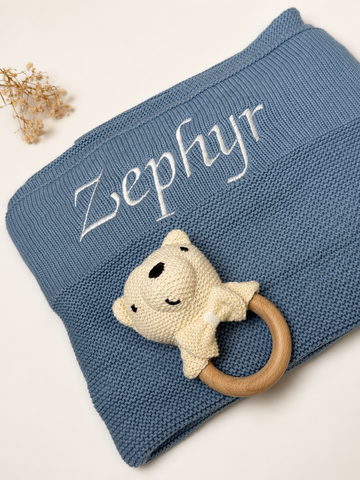 The Little Box | Any Personalised Plain Style Blanket & Crochet Rattle
