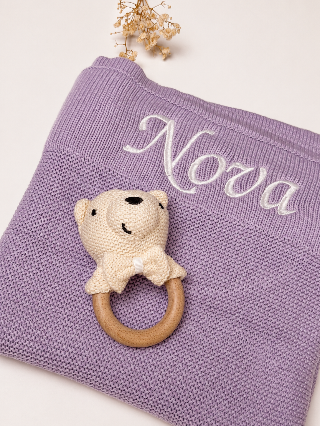 The Little Box | Any Personalised Plain Style Blanket & Crochet Rattle