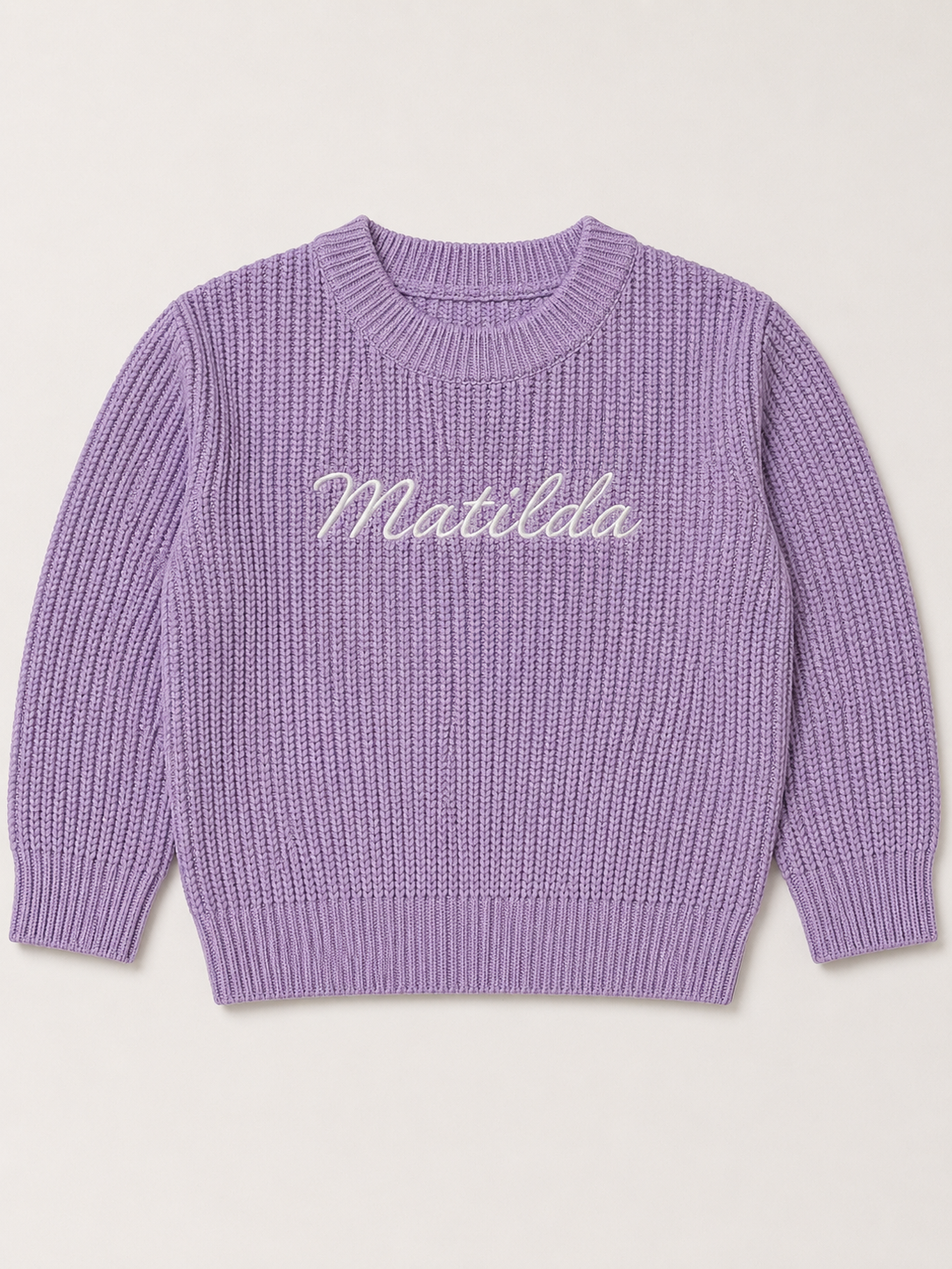 Personalised Knit Baby Sweater | 100% Cotton | Light Lilac