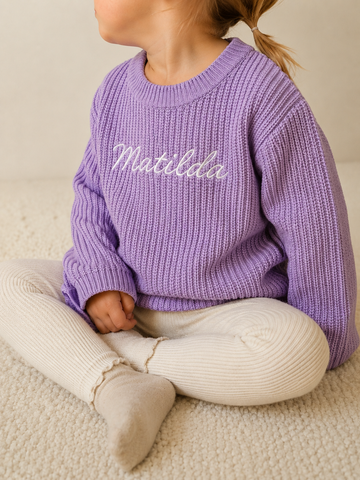 Personalised Knit Baby Sweater | 100% Cotton | Light Lilac