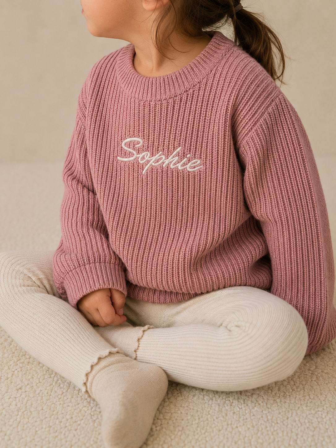 Personalised Knit Baby Sweater | 100% Cotton | Dusty Pink