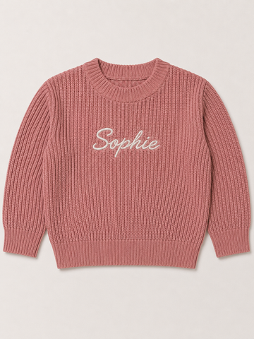 Personalised Knit Baby Sweater | 100% Cotton | Dusty Pink
