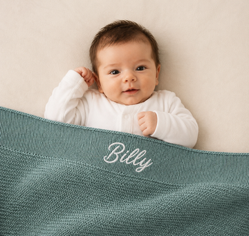 Personalised Teal Baby Blanket Knitted