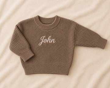 PRE-ORDER Personalised Knit Baby Sweater | 100% Cotton | Brown