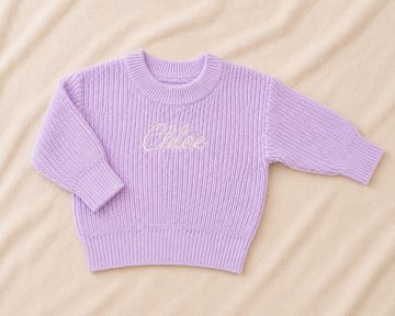 PRE-ORDER Personalised Knit Baby Sweater | 100% Cotton | Light Lilac