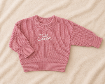 PRE-ORDER Personalised Knit Baby Sweater | 100% Cotton | Dusty Pink