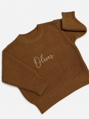 Personalised Knit Baby Sweater | 100% Cotton | Brown