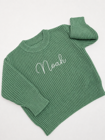 Personalised Knit Baby Sweater | 100% Cotton | Green