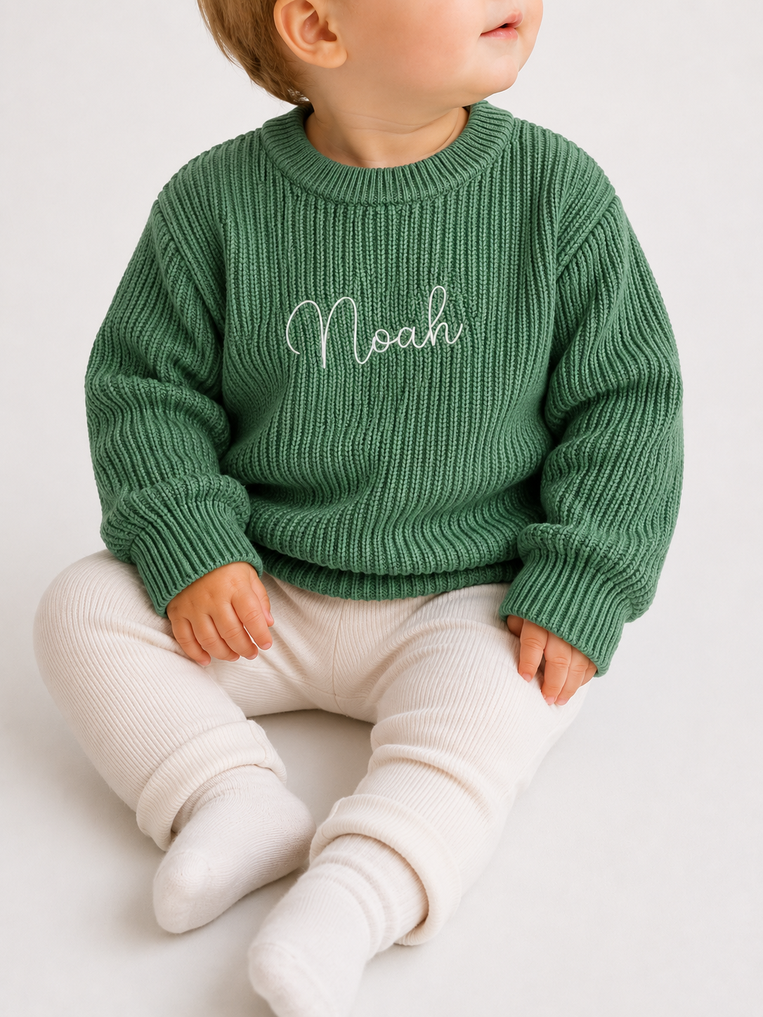 Personalised Knit Baby Sweater | 100% Cotton | Green
