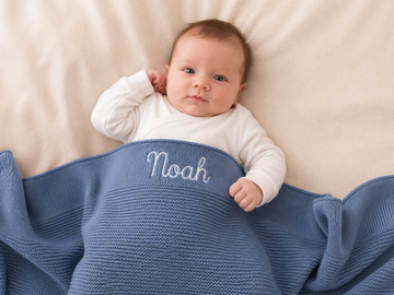 Personalised Dusty Blue  Knitted Blanket
