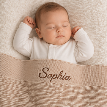 Personalised Oat Baby Blanket Knitted