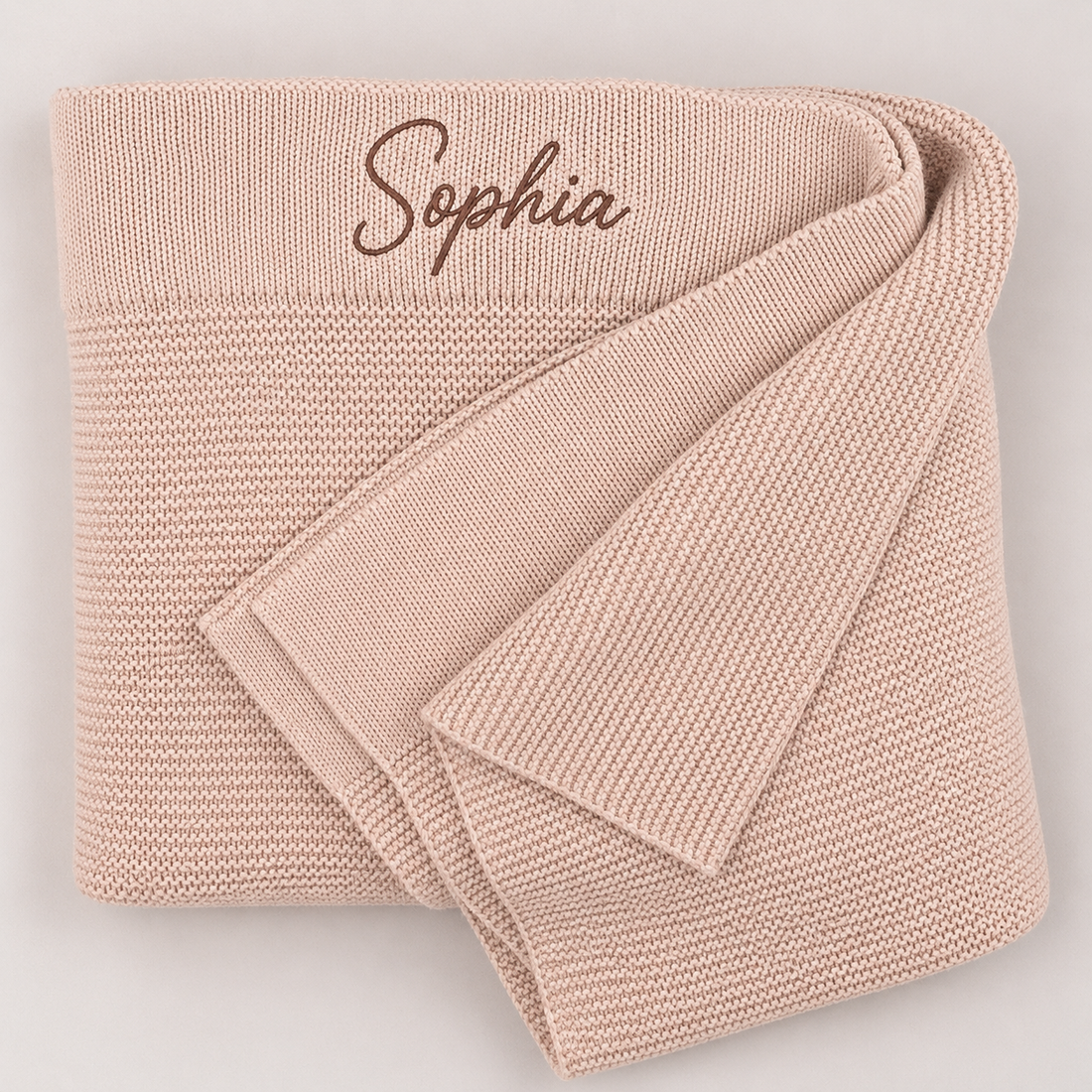 Personalised Oat Baby Blanket Knitted