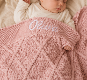 Personalised Blush Pink Diamond Knitted Blanket
