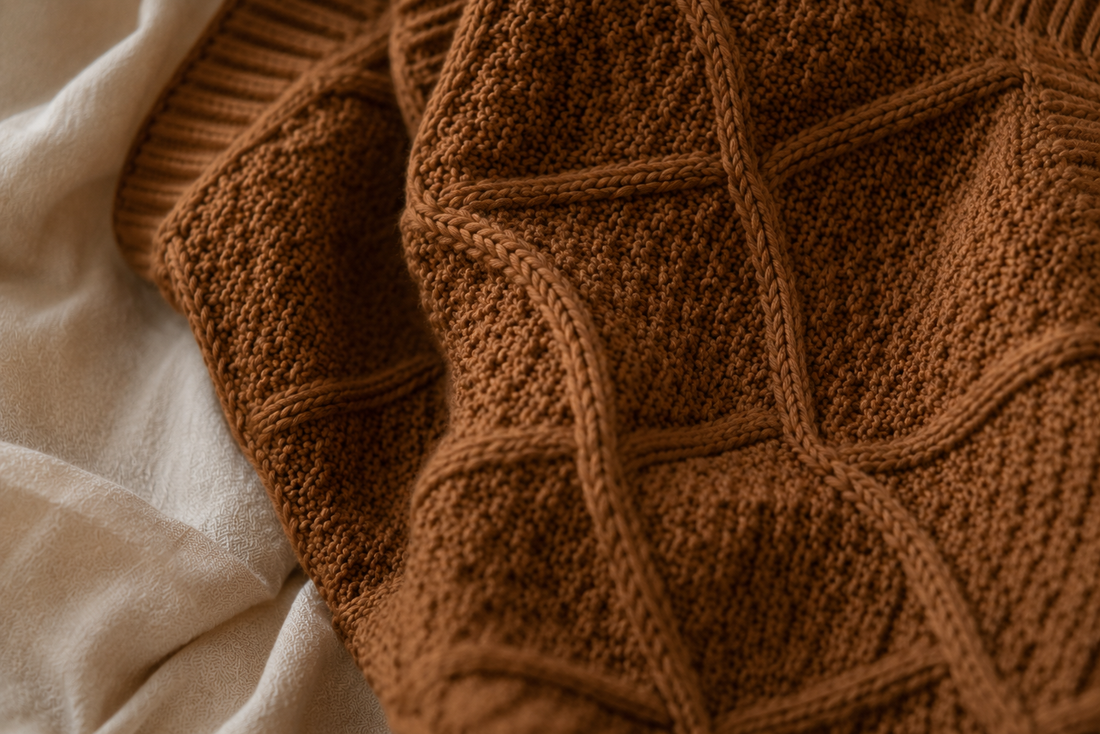 Personalised Brown Diamond Knitted Blanket