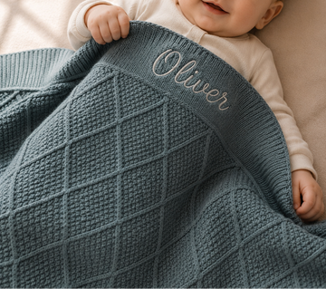 Personalised Dusty Teal Knitted Blanket