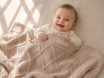 Personalised Oat Diamond Knitted Blanket