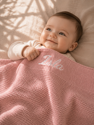 Personalised Blush Pink Baby Blanket Knitted
