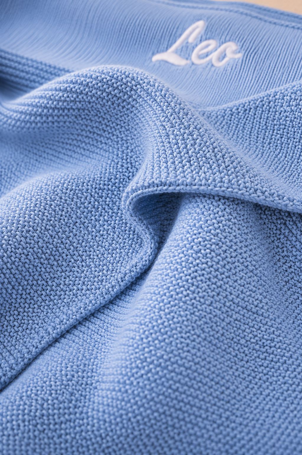 Personalised Blue Baby Blanket Knitted