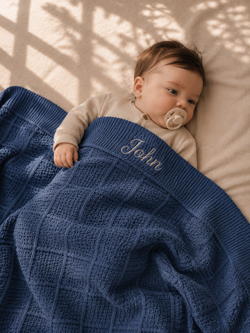 Personalised Navy Knitted Blanket
