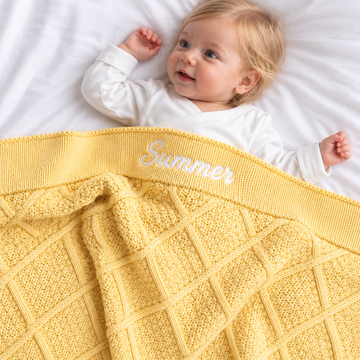 Personalised Yellow Butter Knitted Blanket