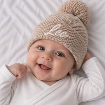 Personalised Oat Newborn Knitted Beanie