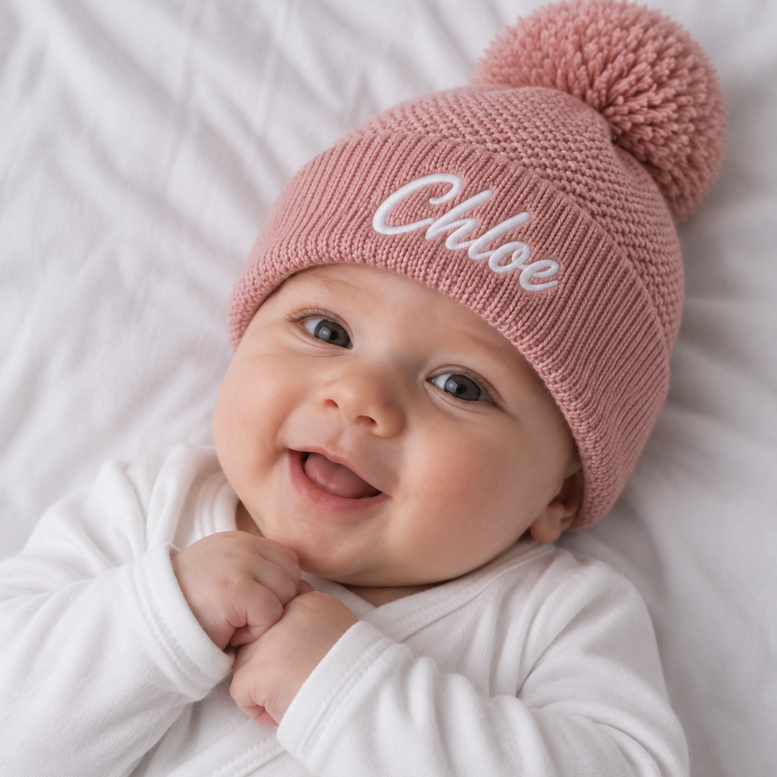 Personalised Dusty Pink Diamond Blanket & Newborn Beanie Bundle
