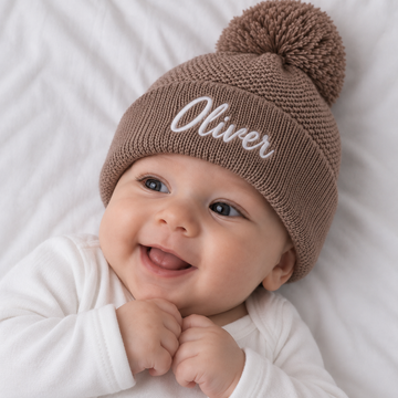 Personalised Brown Mocha Newborn Knitted Beanie