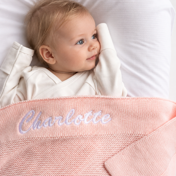 Personalised Light Pink Baby Blanket Knitted