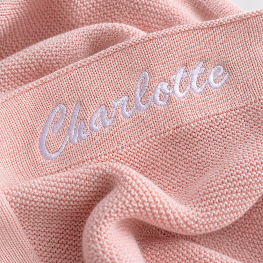 Personalised Light Pink Baby Blanket Knitted
