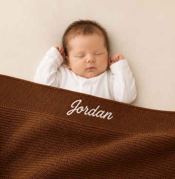 Personalised Brown Baby Blanket Knitted