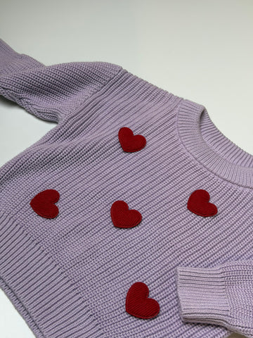 Heart Knit Sweater | 100% Cotton | Light Lilac
