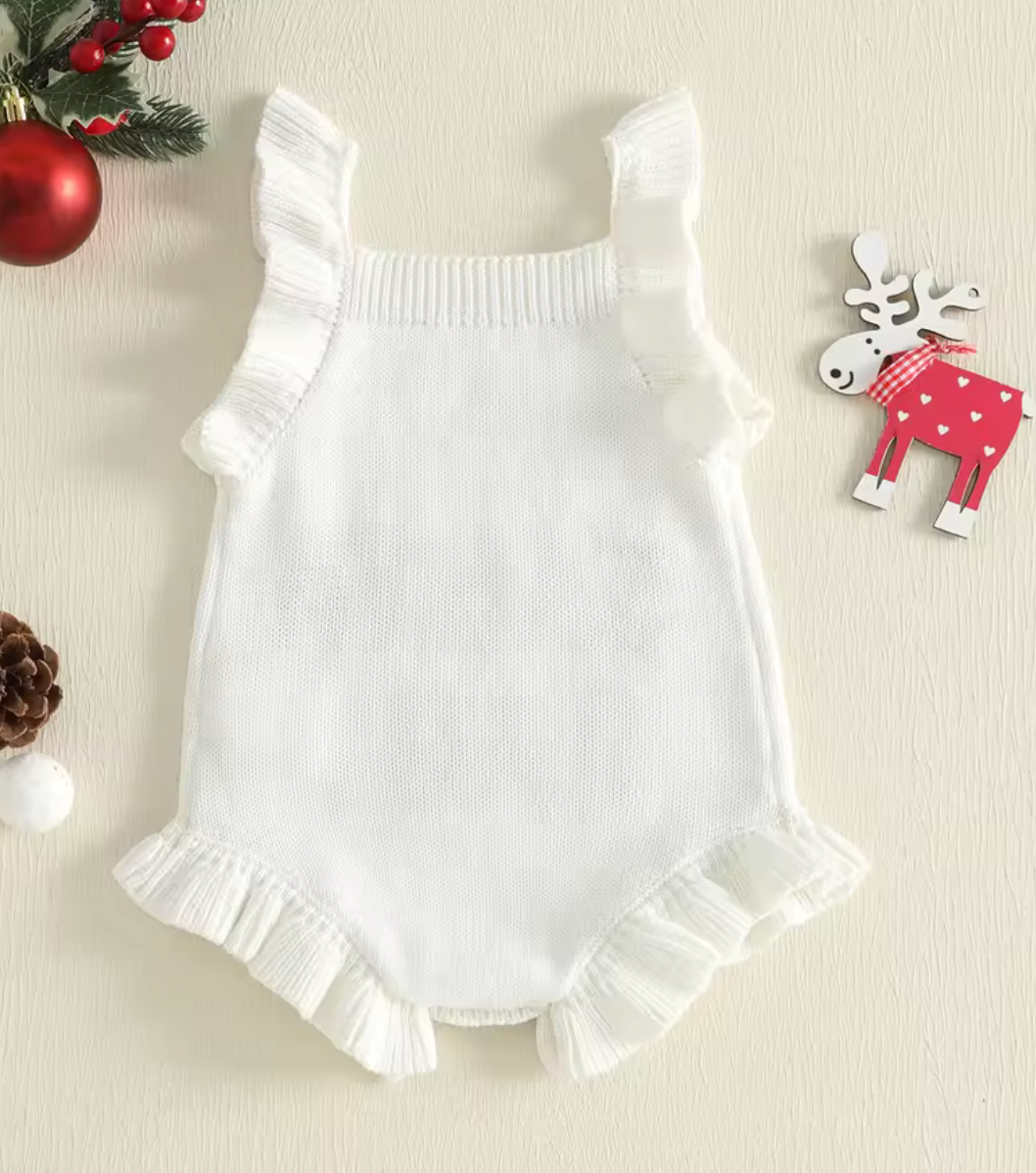 Santa Baby Christmas Knit Romper – Sleeveless Ruffle Bodysuit