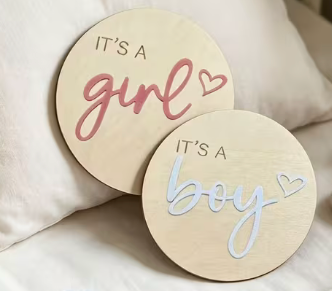 2D Birth Announcement Disc - "It's a Girl" And "It's a Boy" - Gender Reveal